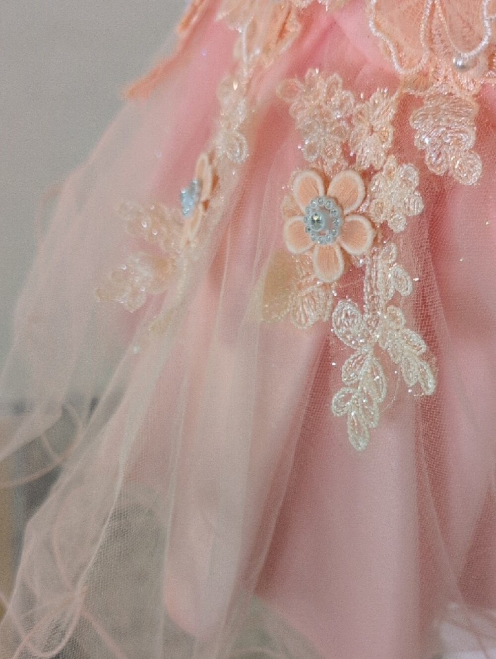 Light Peach Floral Applique Tulle Baby Dress Size 18M - Picture 8 of 15